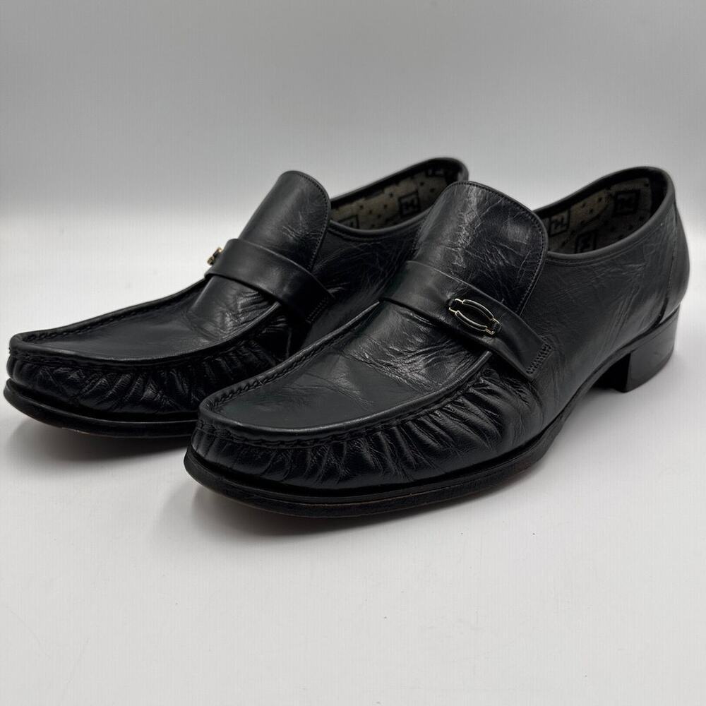 Vintage 83 Florsheim Como Moc Toe Crinkle Leather Loafer Mens 11B NARROW Black